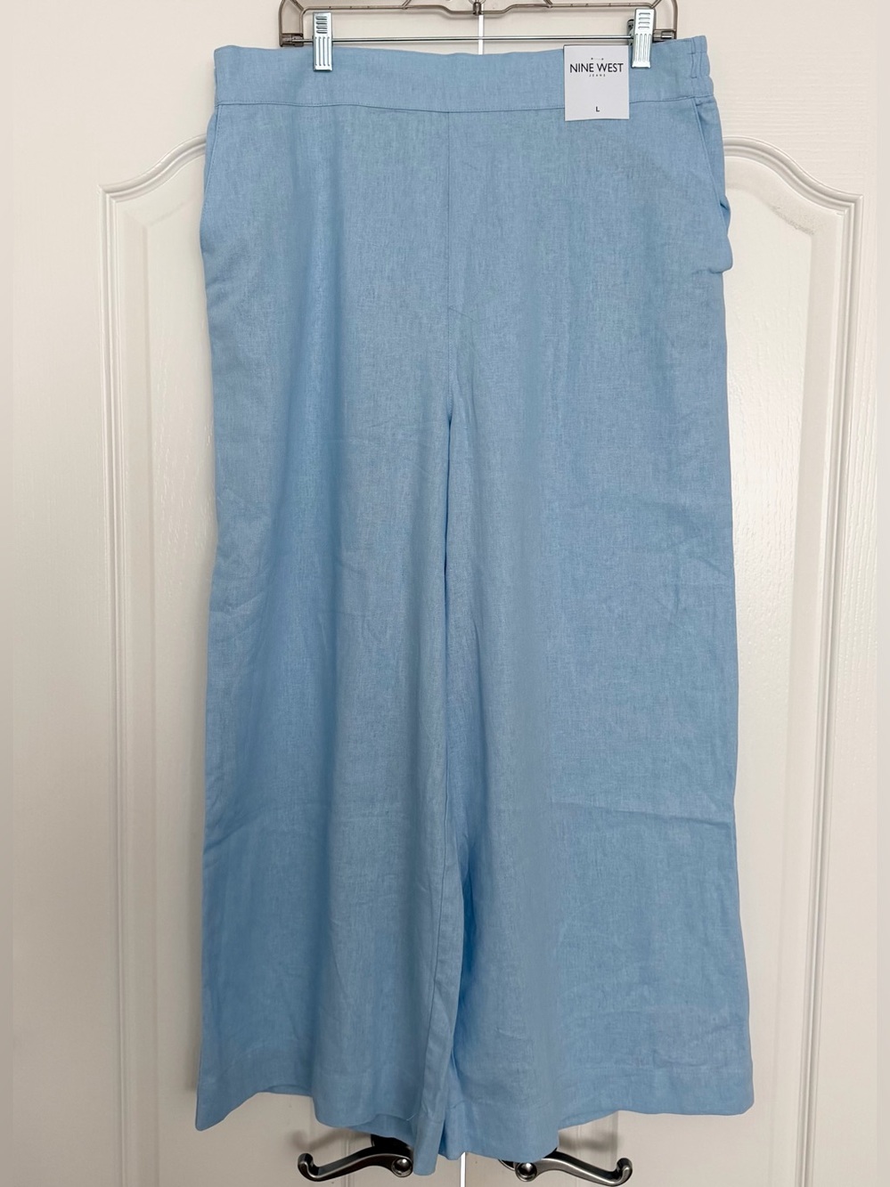 Nine West Pale/baby Blue Wide-Leg Linen Blend Pants Sz L - Picture 2 of 3